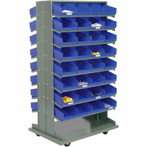 Global Industrial 16 Shelf Double-Sided Mobile Pick Rack, 64 Blue Plastic Shelf Bins 8in Wide 603427BL